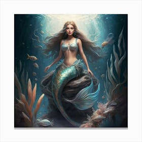Mystical Mermaid Underwater Print Art Canvas Print