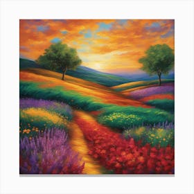 Sunset In The Meadow Canvas Print