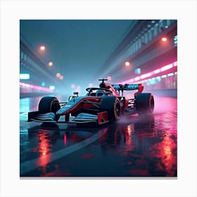 High Tech Formula Car Racing On A Neon Lit Cyberpunk Track Under The Rain 1 Canvas Print