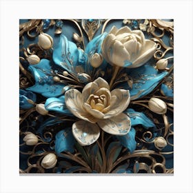 Blue Flowers On A Blue Background Canvas Print