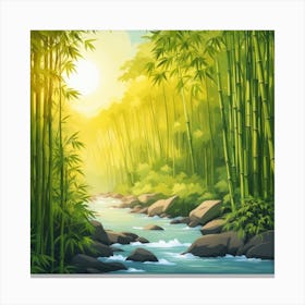 A Stream In A Bamboo Forest At Sun Rise Square Composition 172 Canvas Print