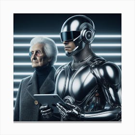 Robot And Old Lady Canvas Print