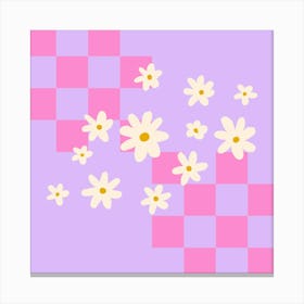 Daisies And Grids - pink and violet Canvas Print