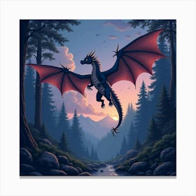 A Mystical Dragon Soaring Over An Enchanted Forest At Twilight 1 Canvas Print