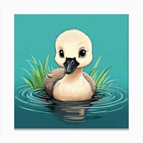 Duckling In Water Canvas Print