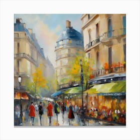 Paris Street Scene.Paris city, pedestrians, cafes, oil paints, spring colors. 7 Canvas Print