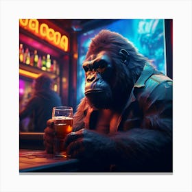 Gorilla At A Bar Drinking Beer Getting Drunk Funny Sceen Canvas Print