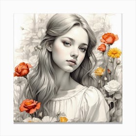 Girl With Flowers Canvas Print