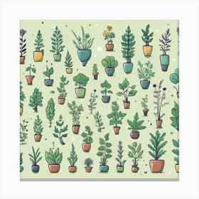 Doodle Plants In Pots Canvas Print