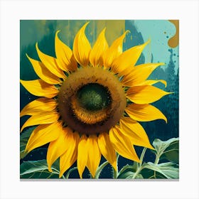 Single Blooming Sunflower Painting Canvas Print