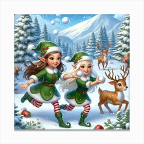 Christmas Elves in winter 2 Canvas Print