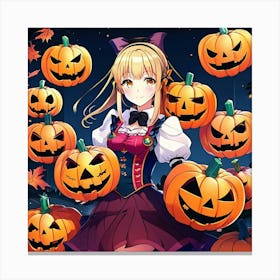 sexy anime girl with pumpkins 3 Canvas Print