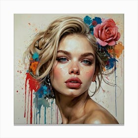 Girl With Flowers In Her Hair Canvas Print