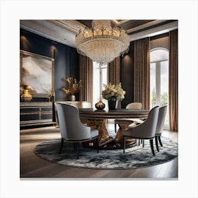Dining Room With A Chandelier Canvas Print