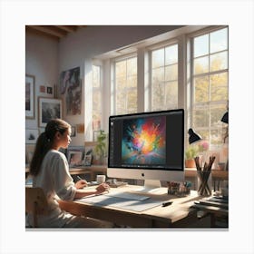 Portrait Of A Woman Working At Her Desk Canvas Print