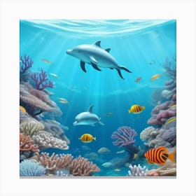 Dolphins Under The Sea Canvas Print