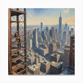 Dramatic & Thrilling Edge of Existence: A Construction Worker's Dance with the Void New York Canvas Print