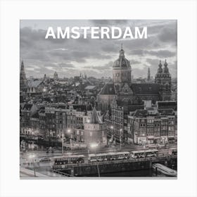 Vintage Amsterdam Street Scene, Black and White Photo, Wall Art Print Canvas Print