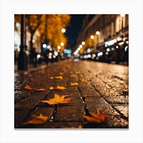 Autumn Leaves On A Cobblestone Street Canvas Print