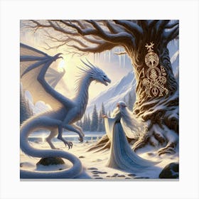 White Dragon and the fairy in white Canvas Print