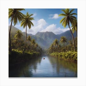 Palm Trees In A River Canvas Print