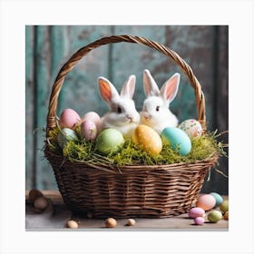 Easter Bunnies In Basket Canvas Print