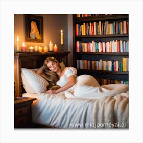 Girl Laying In Bed With Candles Canvas Print