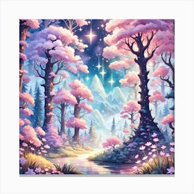 A Fantasy Forest With Twinkling Stars In Pastel Tone Square Composition 196 Canvas Print