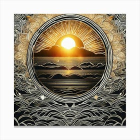 Black picture with sunrise over water Canvas Print