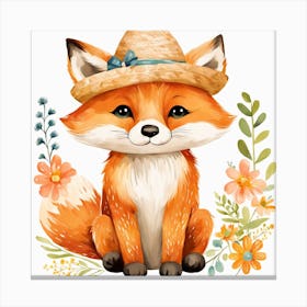 Floral Baby Fox Nursery Illustration (26) Canvas Print