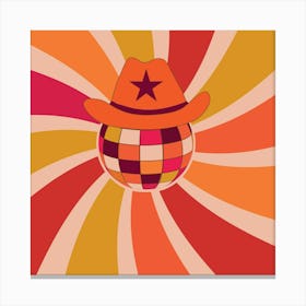 Groovy Disco Cowboy Hat on Colorful Sunburst Canvas Print