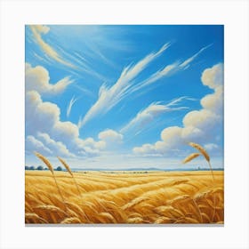 Golden Wheat Field Under Blue Sunny Sky Stalks Swaying Gently In A Soft Breeze Distant Horizon Kis (2) Leinwandbild