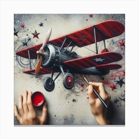 Persona Dibujando Un Avion Antiguo Canvas Print