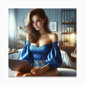 Beautiful Woman Using Laptop 6 Canvas Print