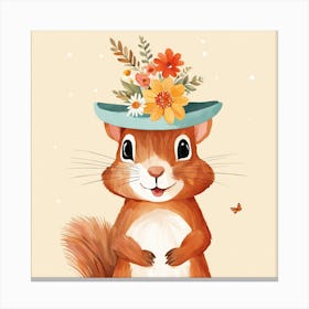 Floral Baby Squirrel Nursery Illustration (2) Canvas Print