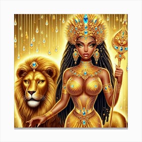 Egyptian Goddess With Lion Canvas Print
