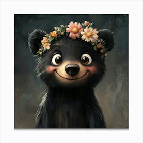 Black Bear With Flower Crown 6 Leinwandbilder