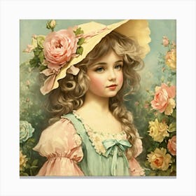 Shabby Floral Pastel Paper Sweet Cottage Girl Swee Canvas Print