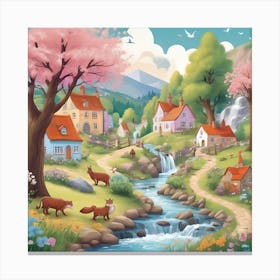 A Peaceful Animal Village Canvas Print