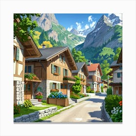 Village In The Mountains 3 Canvas Print