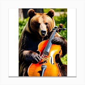 Bear Playing Cello Canvas Print