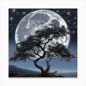 Full Moon With Tree Canvas Print