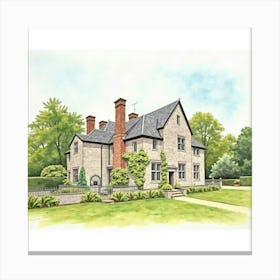 Watercolor Of The Westwood Manor In Wiltshire, Capturing Its Historic Charm And Tranquil Setting Canvas Print