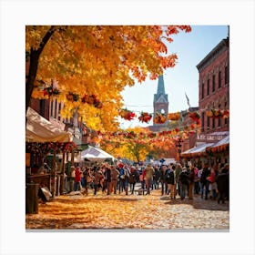 A Quaint Rustic Autumn Festival Scene Where The Dance Of Fiery Oranges Rich Yellows And Deep Reds 1 Canvas Print