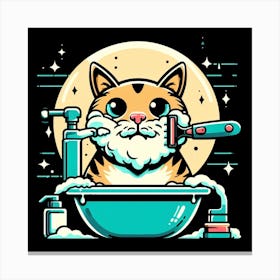 Cat Taking A Bath Canvas Print