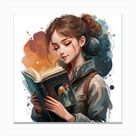 Girl Reading A Book 2 Canvas Print