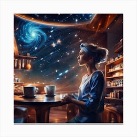 Girl In A Coffee Shop in Space Canvas Print