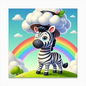 A Stripey Zebra With A Fedora Made Of Clouds 4 Canvas Print