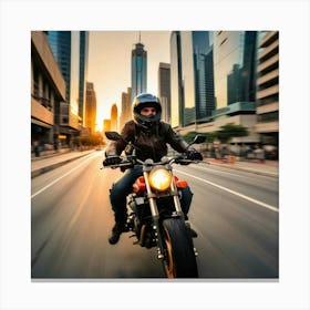 Man Riding Motorcycle In City 3 Canvas Print
