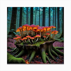 Luminous Mushrooms Mushrooms In The Forest Canvas Print